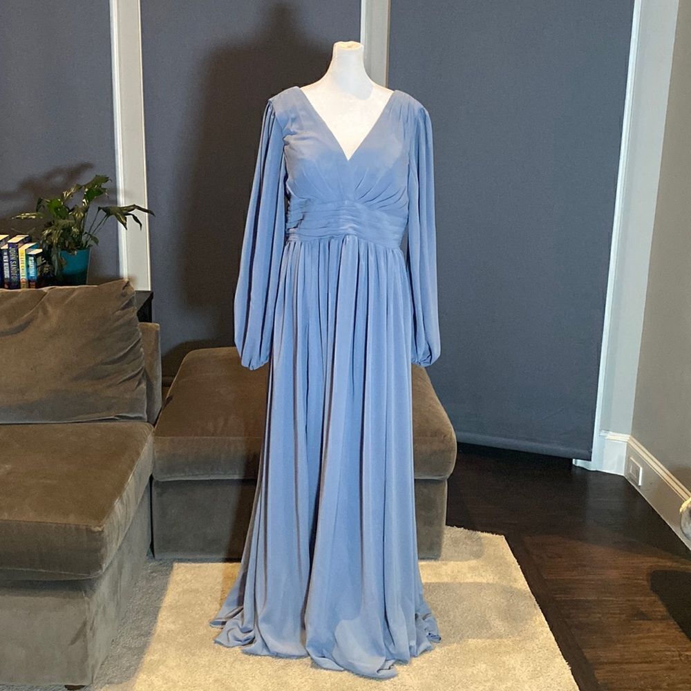 Women’s V-Neck Chiffon Full Length Bridesmaid Dress Corset Back Leg Slit Size 14